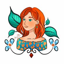 Portrait d'une fille rousse aux yeux verts . Design de caractere, Desen digital, Ilustrație digitală și Pictură digitală de Alaina A - 05.07.2026