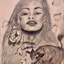 Charcoal portrait atmospheric 🐆🎭🐂. Een project van Traditionele illustratie, Ontwerp van personages, Beeldende kunst, Schilderij, Tekening y Concept art van Ms. Yoko Wakabayashi - 06.06.2026