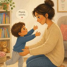Mamã, Colinho. Projekt z dziedziny Pisanie, Storytelling, Ilustracje dla dzieci, Kreatywne zabawy z dziećmi, Narracja, Beletrystyka, Kreatywne pisanie i Literatura dziecięca użytkownika Regina Lopes - 09.06.2026