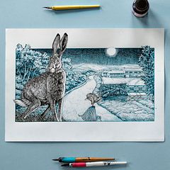 'Darting at Twilight' Dp pen and ink drawing