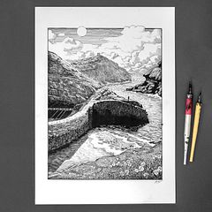 'Keeper of the Harbour' Pen and Ink Drawing 