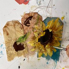 Work in process - Sunflowers on used tea bags