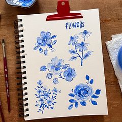 Blaue Blumen mit Gouache