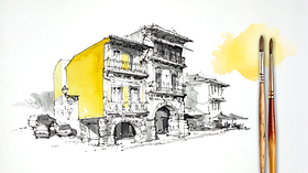 Guided Course: Draw urban buildings with ink and watercolor. Illustration course by Alex Hillkurtz