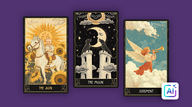 Proiectează un pachet de tarot personalizat și interactiv folosind Inteligența Artificială . Design & Inteligență artificială de Hilario Abad