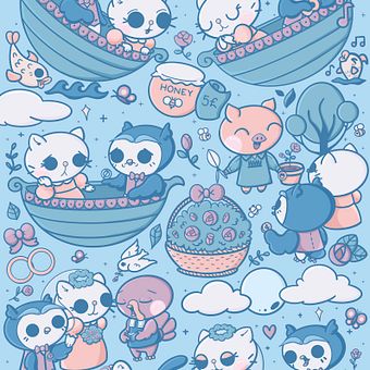 Kawaii interpretation of “The Owl and the Pussycat” by Edward Lear