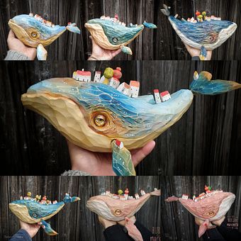 Wooden whale decorations
