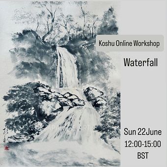 Online Sumi-e workshop "Waterfall" . Drawing, Arts, Crafts, Fine Arts, Traditional illustration, and Painting project by Koshu (Akemi Lucas) - 06.18.2025