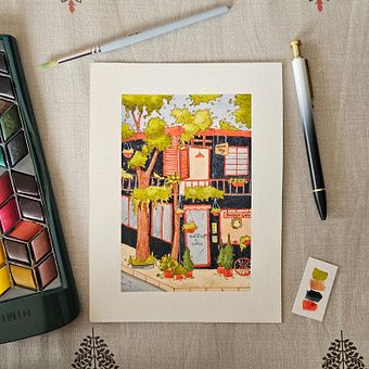 Cafe urban illustration. Traditional illustration, Drawing, Painting, Watercolor Painting, and Sketchbook project by Nika - 06.23.2025