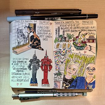 Dankbarkeitstagebuch: August 2025 Ein Projekt aus dem Bereich Traditionelle Illustration, Zeichnung, Sketchbook, Stor und telling von Stig Legrand - 07.09.2025
