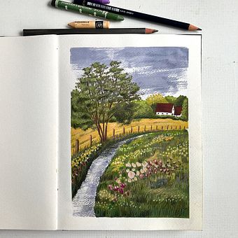 Reisschetsen - illustratie met gouache. Een project van Schilderen met gouache, Schilderij y Sketchbook van Anke Weber - 18.09.2025