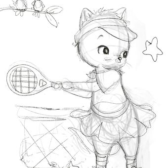 Jugando al tenis con estrellas . % Maria Paniagua tarafından hazırlanan Karakter Tasarımı, Çocuk İllüstras, onu, Çizim, Ve Kalem Çizimi projesi - 10.21.2025