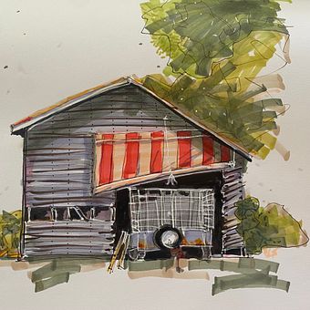 Shed and Cafe. Architectural Illustration, Drawing, Ink Illustration, Sketchbook, and Sketching project by Nike Sulway - 12.16.2025