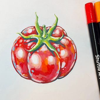 How To Draw A Tomato Using Acrylic Paint Markers . Projekt z dziedziny Trad, c, jna ilustracja,  R, sunek, Craft,  Sztuki piękne i  Malarstwo użytkownika Bianca Bosso - 12.02.2026