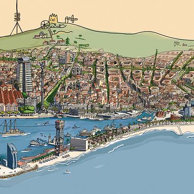 Barcelona vista desde el mar por Javier Mariscal