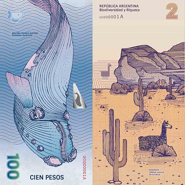 Billetes que muestran la biodiversidad argentina