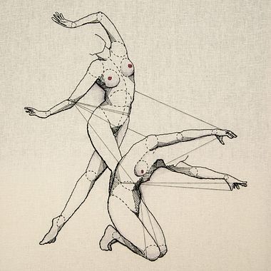 Anatomía femenina bordada con hilo y aguja