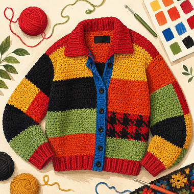 Create a crocheted cardigan inspired by Harry Styles' iconic design