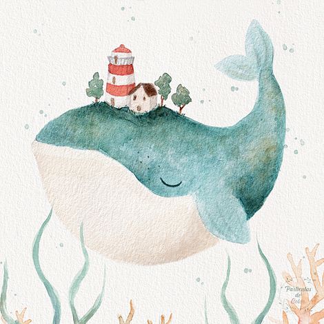 Ilustración infantil "La Ballena que iluminaba el Océano"     