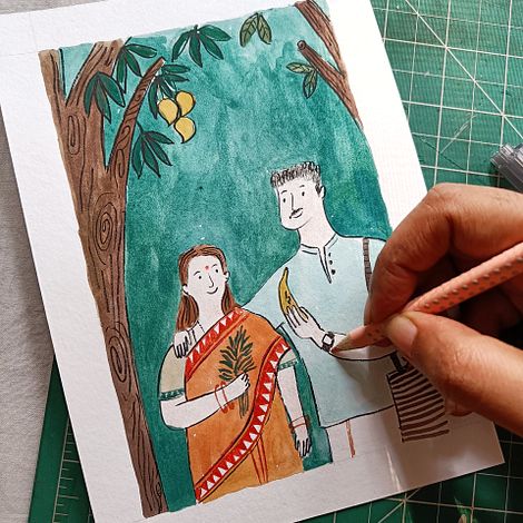 Illustrated couple portrait