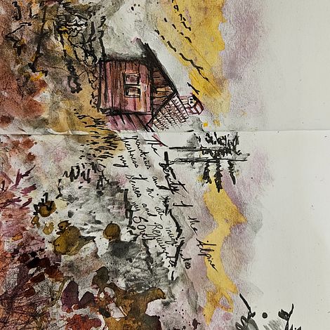 A graphite and ink sketch for a house in Alpine Mountains