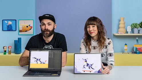 Animação em loop com técnicas mistas de ilustração digital
