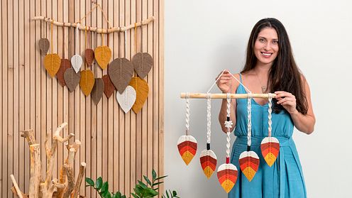 Criação de peças decorativas com folhas em macramê