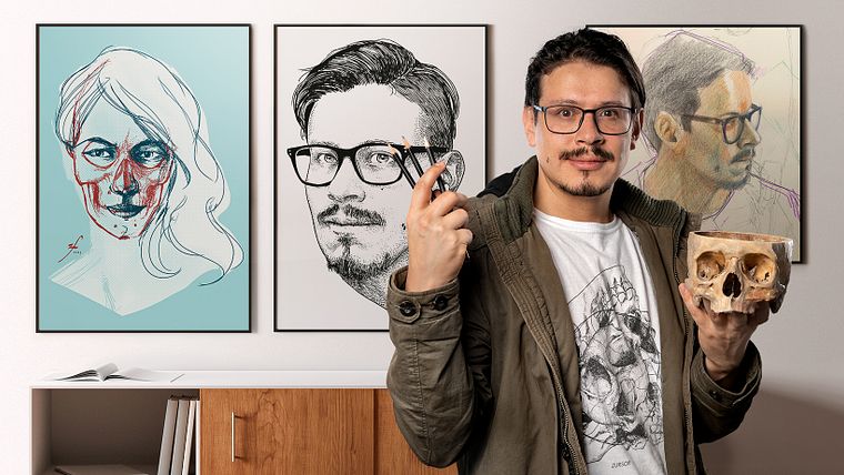 Anatomische tekeningen maken van het menselijk hoofd
