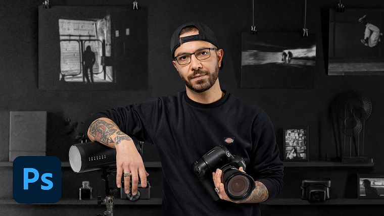 Portret fotograficzny z czarno-białą postacią