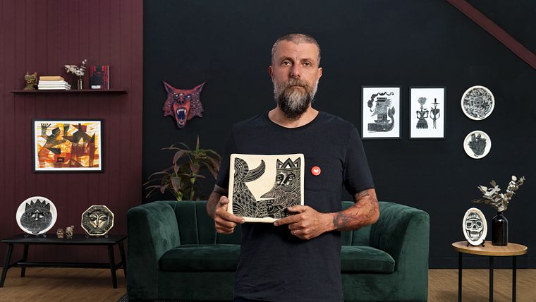 Ilustração em cerâmica com scratch art