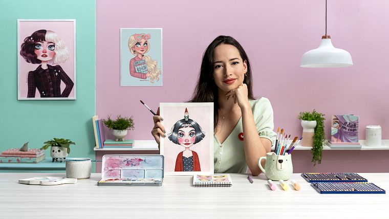 Disegno fan art con acquerelli e matite colorate