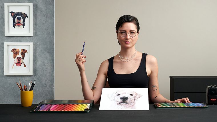 Retratos de pets a lápis de cor