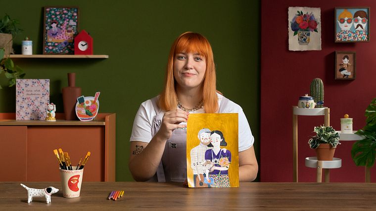 Ilustração divertida com aguarela e lápis de cor