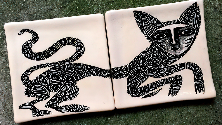 Illustration sur céramique et scratch art