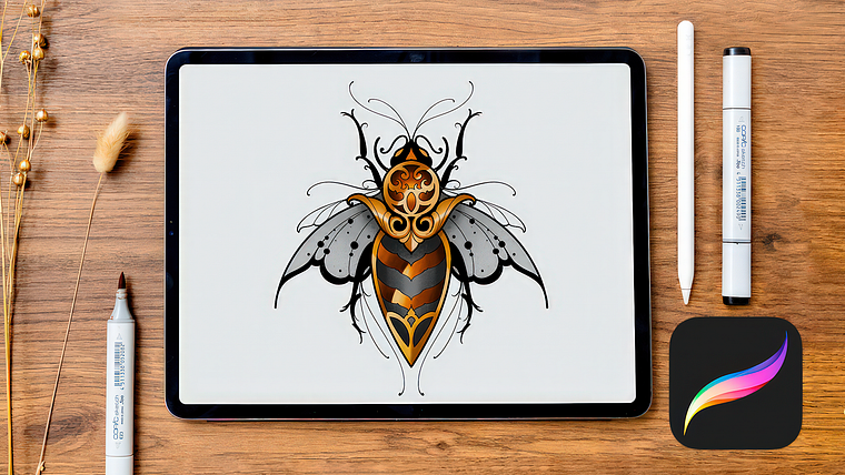 Design di tatuaggi artistici con effetti dorati in Procreate