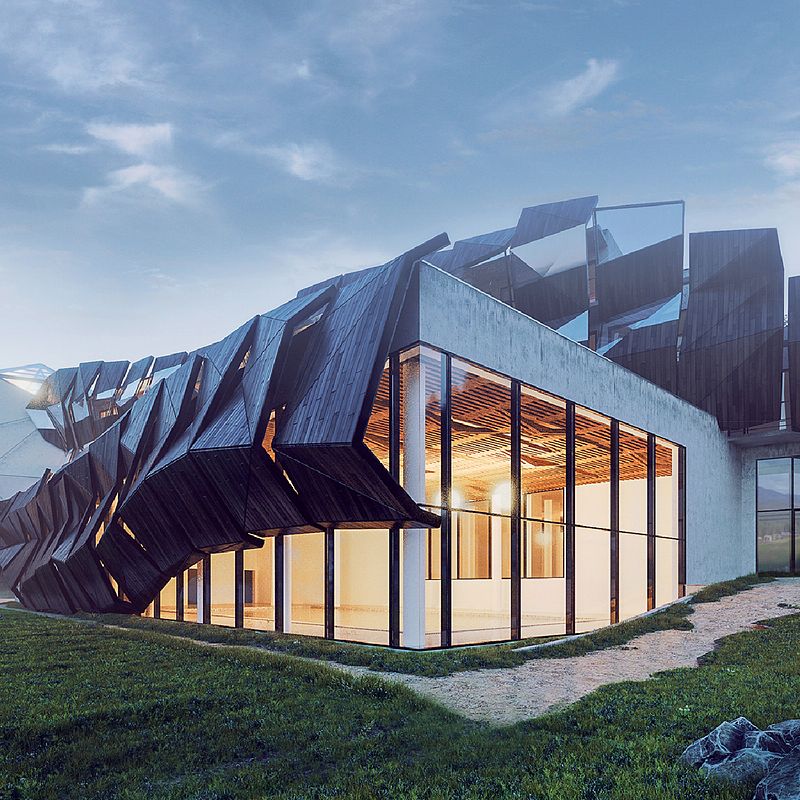 Architectural concept, based on restoration of old sport center in Carpathian mountains - Vorokhta village-  west Ukraine