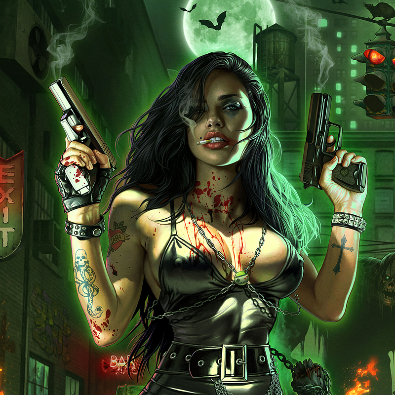 Ilustración de la imagen del video juego Bitch VS Zombies para la Game Boy - Illustration of the image of the Bitch VS Zombies video game for Game Boy