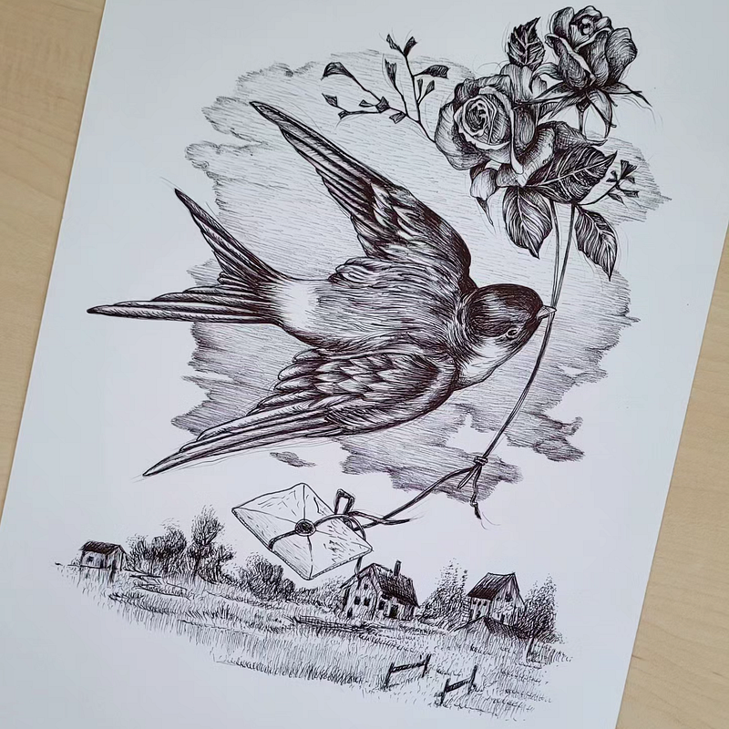 Andorinha - uma ilustração com caneta Bic