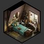 Vintage bedroom - Isometric. 3D, Art Direction, Digital Illustration, and 3D Modeling project by Jose Olmedo - 06.25.2019
