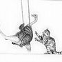 Ostrich on swing pushed by a cat. Ilustração tradicional, Desenho a lápis, Desenho, Desenho realista, Desenho artístico e Ilustração com tinta projeto de Joan Brons - 26.04.2021
