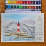Visitando el Faro Les Eclaireurs, Ushuaia, Argentina. Traditional illustration, Watercolor Painting, Architectural Illustration, and Sketchbook project by Julieta Coronel - 12.27.2021