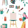 Painting studio stationary. Traditional illustration, Graphic Design, Packaging, Vector Illustration, Digital Illustration, Stationer, and Design project by Marwa Hayat - 10.12.2022
