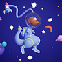 Mr Jumps astronaut. Un proyecto de 3D, Diseño de personajes, Modelado 3D, Diseño de personajes 3D y Diseño 3D de Samuel Parra Pulido - 23.01.2023