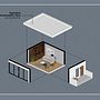 Axonometria explodida de uma sala de estar. Architecture, ArchVIZ, Digital Architecture, Interior Design, Spatial Design, and Digital Illustration project by adrianamarques_santos0 - 02.03.2025