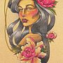 Lady with peonies Ein Projekt aus dem Bereich Zeichnung, Digitale Illustration, Tattoodesign und Digitale Zeichnung von larenaolisetattoo - 05.02.2025