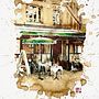 A Parisian café, coffee, black felt-tip pens, white felt-tip pens and green watercolor. Drawing, and Watercolor Painting project by Audrey Flament - 06.05.2025
