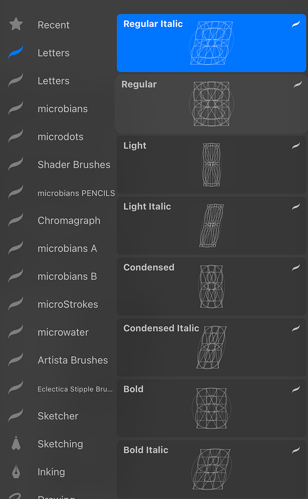 Gratis: set de brochas para dibujar letras en Procreate y Photoshop