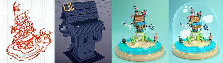 Creation of 3D Miniature Worlds with Procreate and Cinema 4D