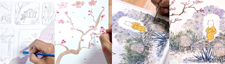 Aquarellillustration mit japanischen Einflüssen
