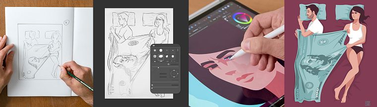 Konzeptillustration: Große Ideen in einem Bild vereint
